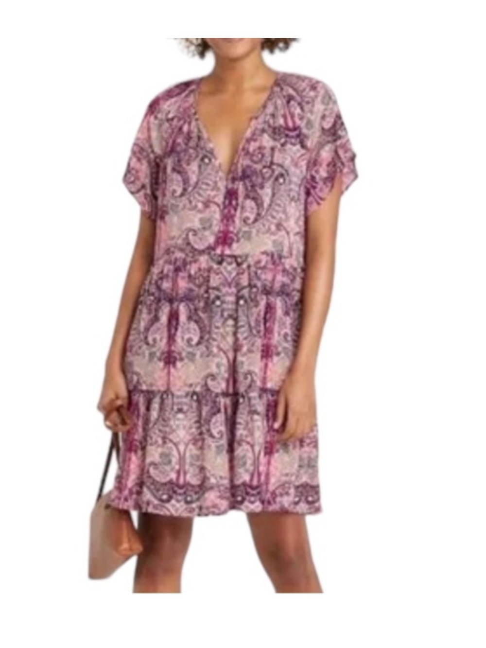 Knox Rose Paisley Babydoll Dress XXL Purple Red Multi Tiered Mini Boho pockets
